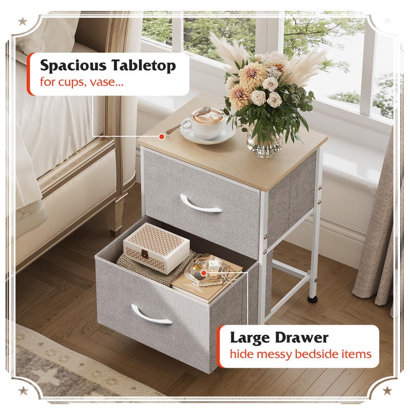 WLIVE Night Stand, Gray Nightstand with 2 Fabric Drawers, Small Dresser for Bedroom, Closet, College Dorm, End Table Side Furniture, Wood Top, Light Grey - Image 5