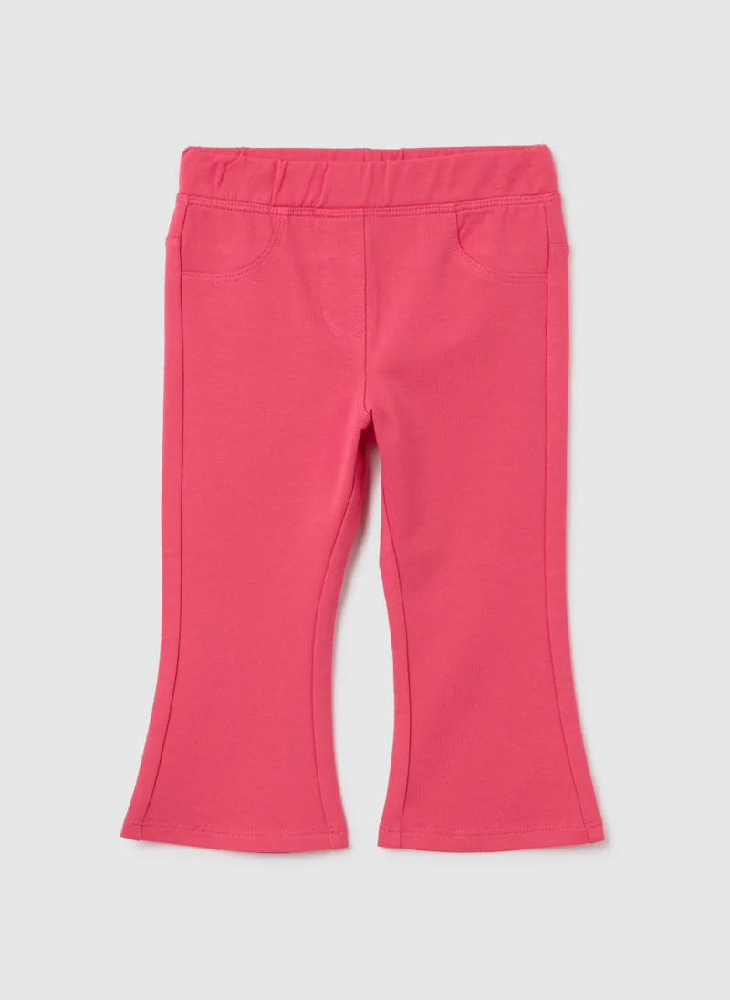 او في اس PINK STRETCH COTTON FLARE BABY GIRL TROUSERS