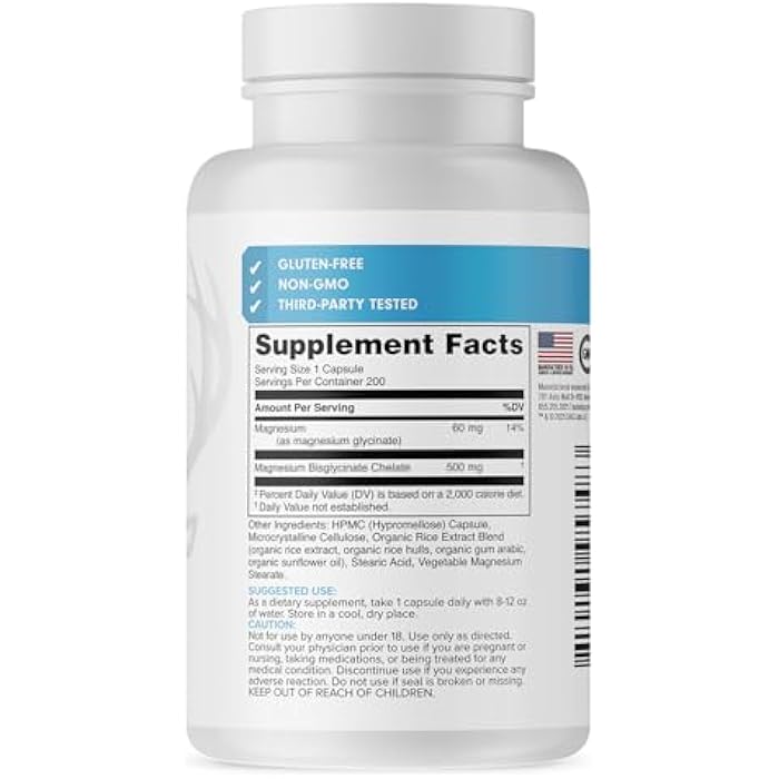 Bucked Up Magnesium Glycinate 500mg | Chelated Magnesium Bisglycinate | Non GMO Gluten Free Third Party Tested | Daily Mineral Support (200 Capsules, 200 Servings) - Image 3