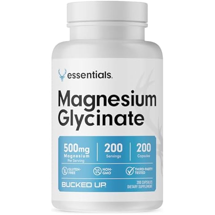 Bucked Up Magnesium Glycinate 500mg | Chelated Magnesium Bisglycinate | Non GMO Gluten Free Third Party Tested | Daily Mineral Support (200 Capsules, 200 Servings) - Image 1