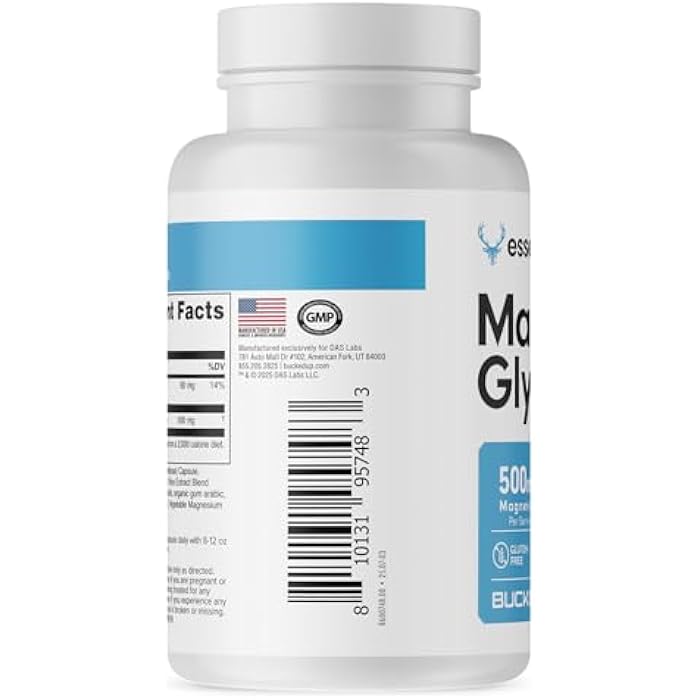 Bucked Up Magnesium Glycinate 500mg | Chelated Magnesium Bisglycinate | Non GMO Gluten Free Third Party Tested | Daily Mineral Support (200 Capsules, 200 Servings) - Image 4
