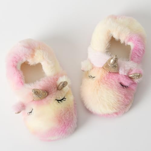 Csfry Toddler Girls' Slipper Cartoon Warm Winter House Shoes,US11-12,Pink - Image 2