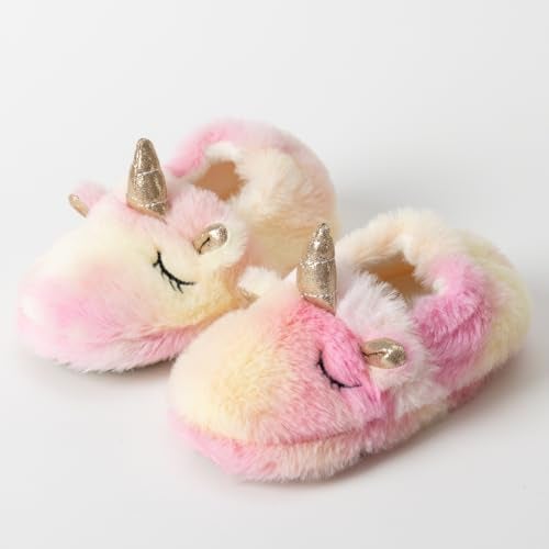 Csfry Toddler Girls' Slipper Cartoon Warm Winter House Shoes,US11-12,Pink - Image 3