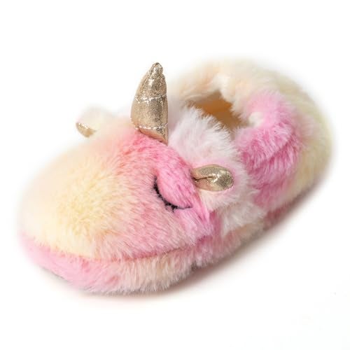 Csfry Toddler Girls' Slipper Cartoon Warm Winter House Shoes,US11-12,Pink - Image 1