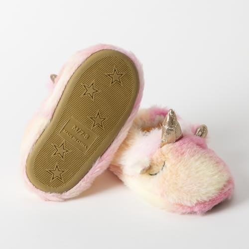 Csfry Toddler Girls' Slipper Cartoon Warm Winter House Shoes,US11-12,Pink - Image 4