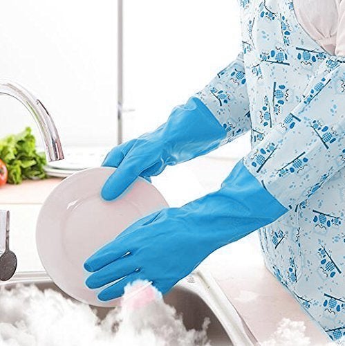 EAYIRA Reusable Rubber Latex Pvc Flock Lined Long Elbow Hand Gloves Safety Kitchen For Dish-Washing, Cleaning, Gardening, Laundry And Sanitation And Lab Work (Pack of 1 Pair Blue) - Image 2