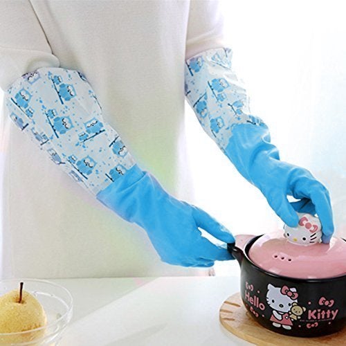 EAYIRA Reusable Rubber Latex Pvc Flock Lined Long Elbow Hand Gloves Safety Kitchen For Dish-Washing, Cleaning, Gardening, Laundry And Sanitation And Lab Work (Pack of 1 Pair Blue) - Image 3