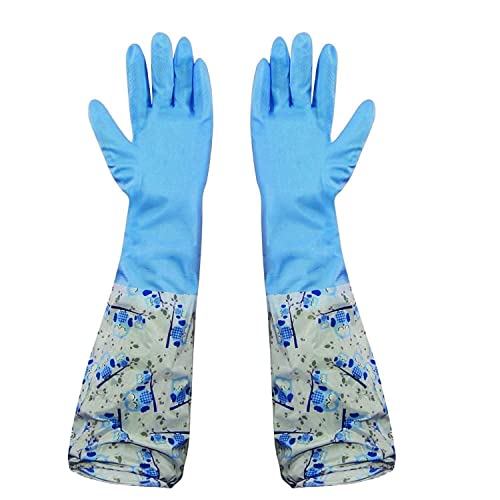 EAYIRA Reusable Rubber Latex Pvc Flock Lined Long Elbow Hand Gloves Safety Kitchen For Dish-Washing, Cleaning, Gardening, Laundry And Sanitation And Lab Work (Pack of 1 Pair Blue) - Image 1