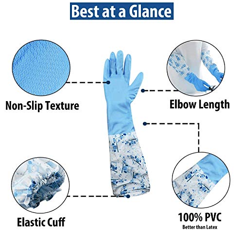 EAYIRA Reusable Rubber Latex Pvc Flock Lined Long Elbow Hand Gloves Safety Kitchen For Dish-Washing, Cleaning, Gardening, Laundry And Sanitation And Lab Work (Pack of 1 Pair Blue) - Image 4