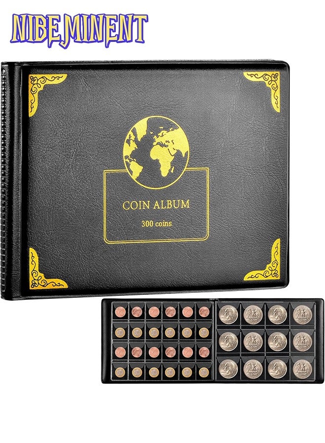 NIBEMINENT Coin Collection Book Collector, 300 Pocket Coin Collection Box Collection Box Supplies for 20/25/27/30/30/38 mm Coins- Black - Image 1