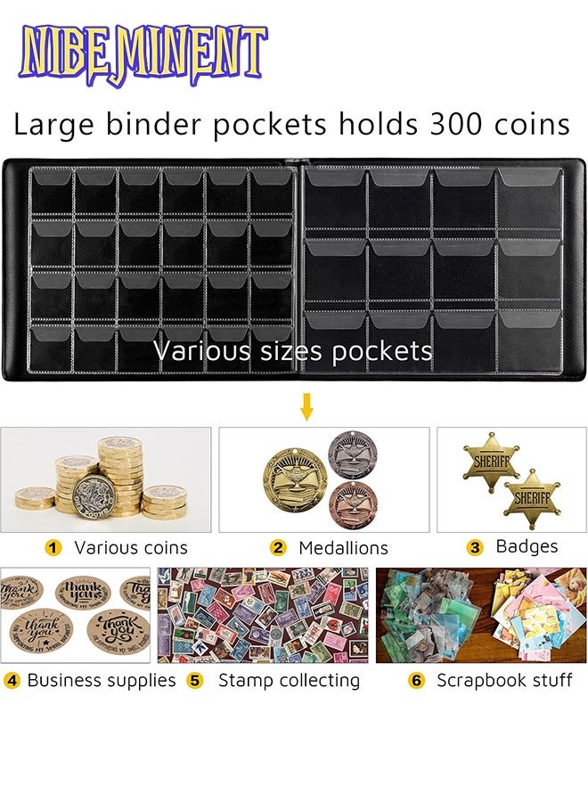 NIBEMINENT Coin Collection Book Collector, 300 Pocket Coin Collection Box Collection Box Supplies for 20/25/27/30/30/38 mm Coins- Black - Image 2