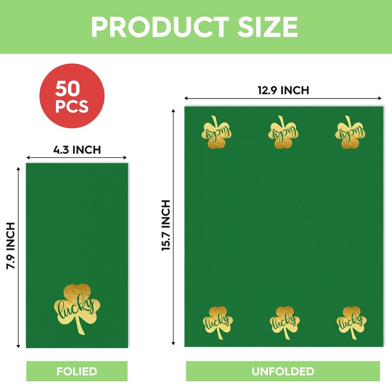Horaldaily Horaldaily 50 Disposable Paper Decorative Guest Napkins  Green Paper Gold Foil Patrick Shamrock Hand Towel for Party Lunch Dinner Kitchen Bathroom  - Image 4