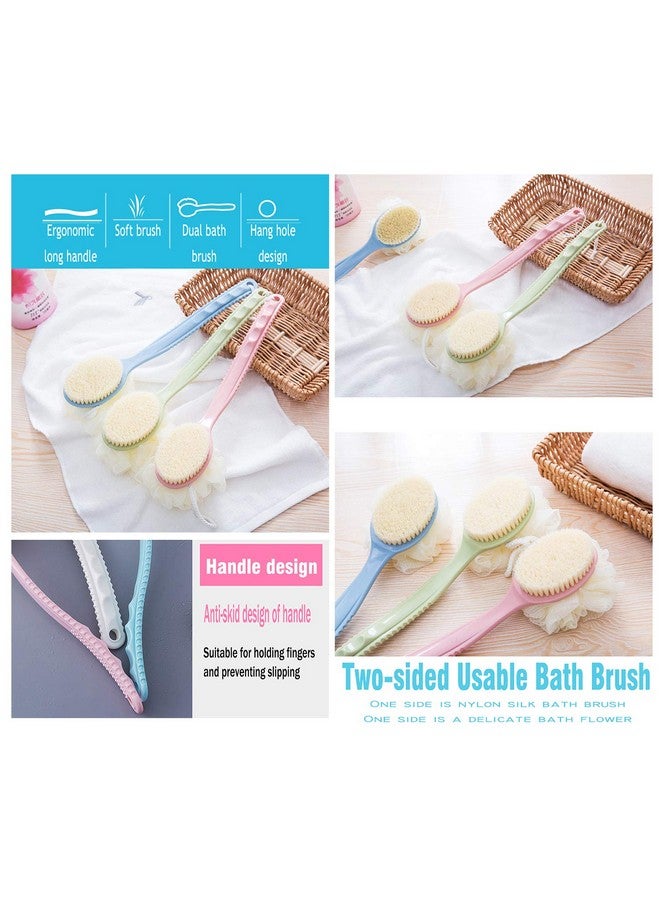 AARainbow 2 Packs Bath Body Brush with Bristles and Loofahs - Body Shower Brushes with Long Handle Exfoliating Back -Improves Skin‘s Health and Beauty - Loofah Bath Sponge (1Gray+1White) - Image 3