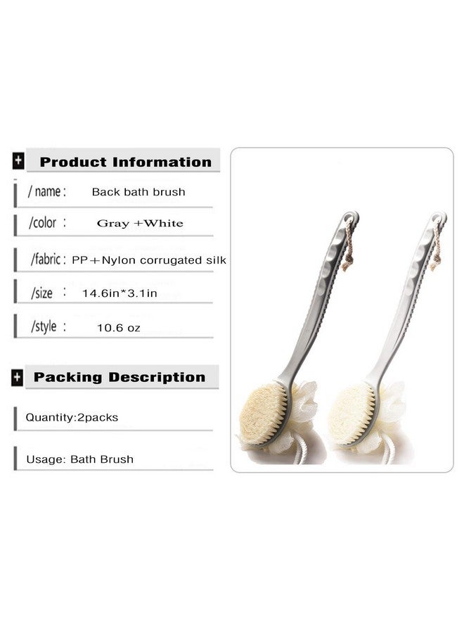 AARainbow 2 Packs Bath Body Brush with Bristles and Loofahs - Body Shower Brushes with Long Handle Exfoliating Back -Improves Skin‘s Health and Beauty - Loofah Bath Sponge (1Gray+1White) - Image 2