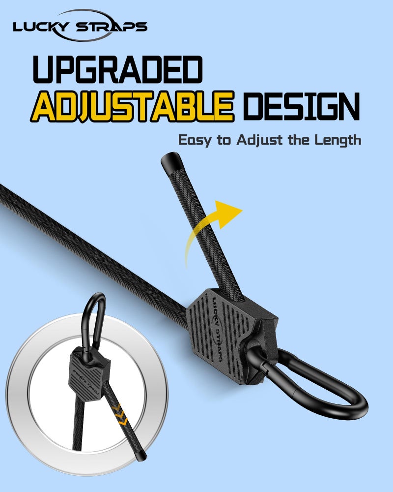 LuckyStraps 8 Pcs 48 Inch Adjustable Carabiner Bungee Cords with Hooks, Easy to Adjust from 7" to 48", Black Bungee Straps with UV-Resistance & Superior Elasticity for Cargo, Bike, Luggage, Carts, Truck, etc - Image 2