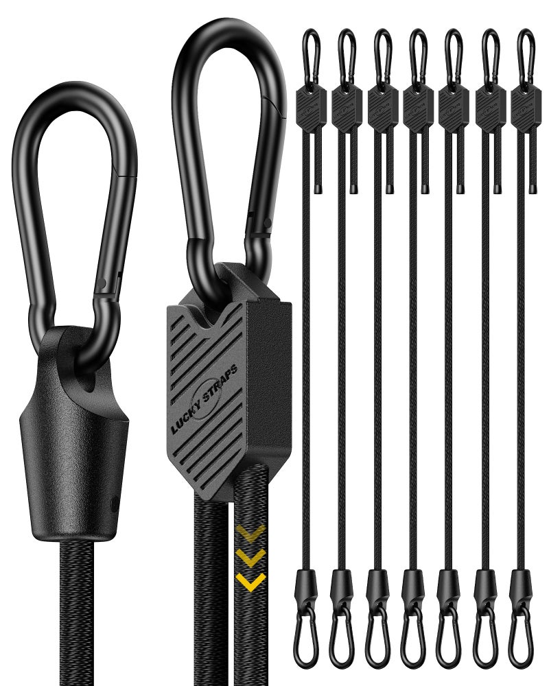 LuckyStraps 8 Pcs 48 Inch Adjustable Carabiner Bungee Cords with Hooks, Easy to Adjust from 7" to 48", Black Bungee Straps with UV-Resistance & Superior Elasticity for Cargo, Bike, Luggage, Carts, Truck, etc - Image 1