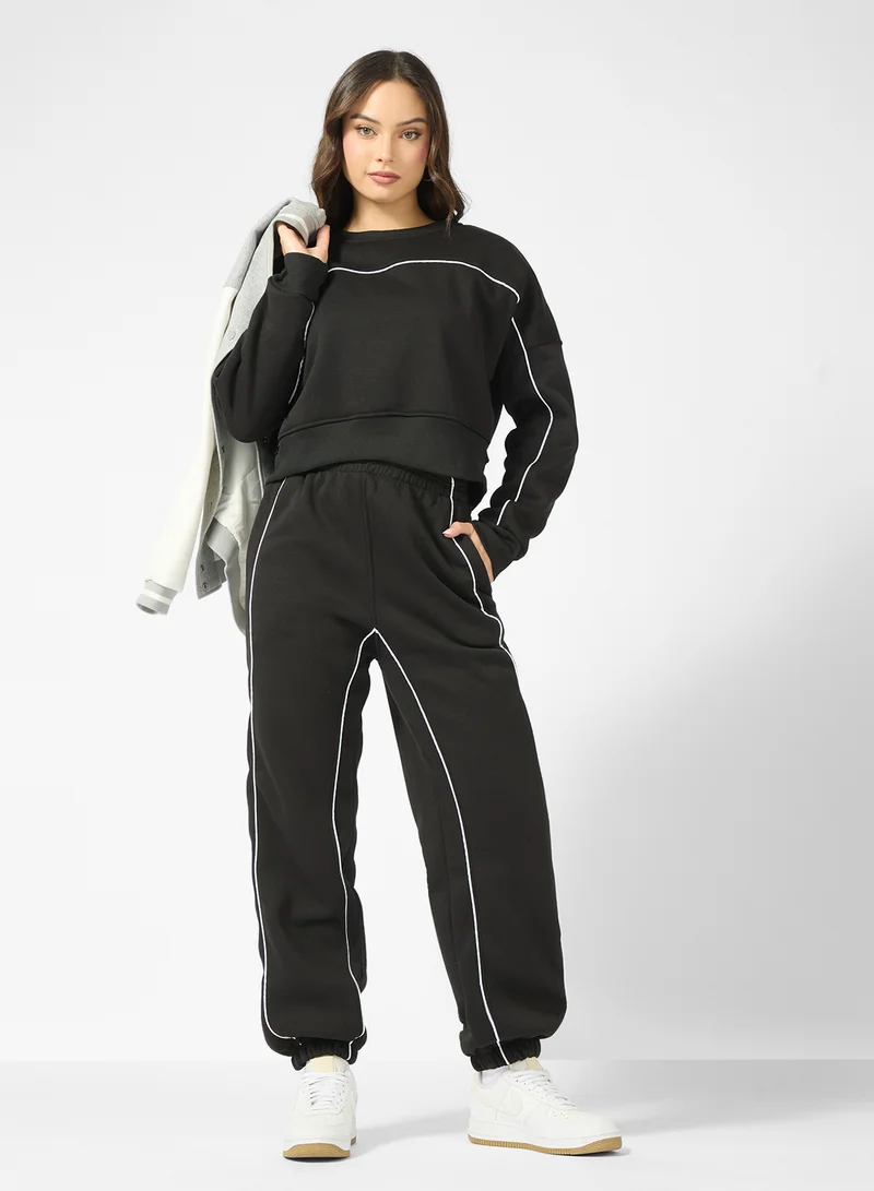 جينجر Oversize Contrast Trim Detail Sweat Set