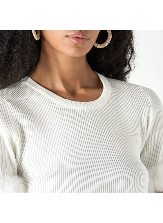 2Xtremz - 2Xtremz Solid T-Shirt with Faux Fur Detail - Image 1