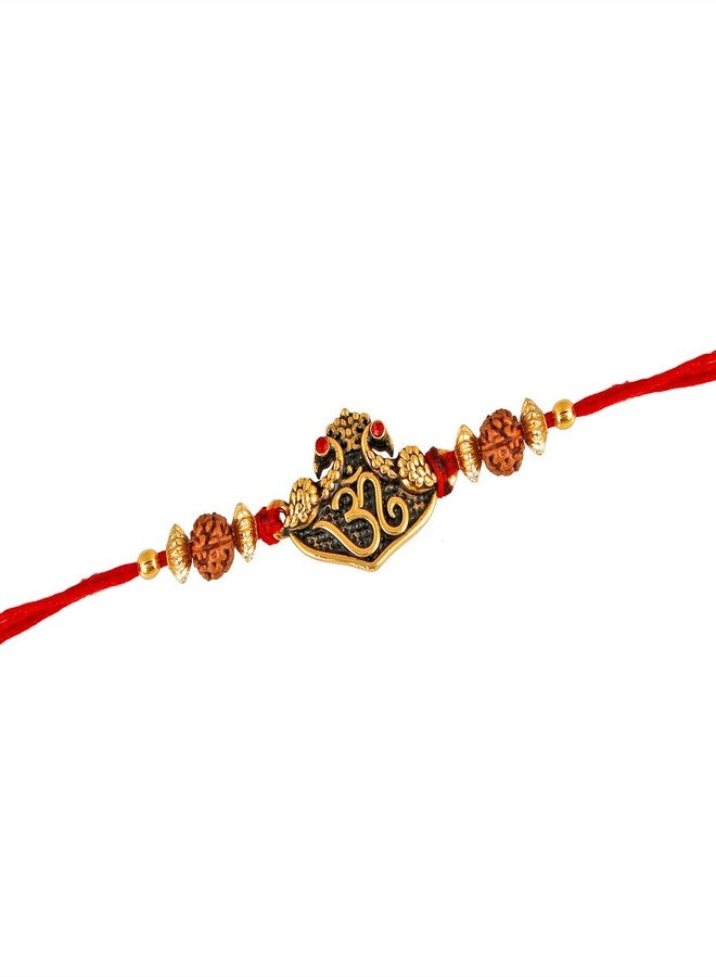 Mahi Rakhi for Brother Gold Plated Divine Om Rudraksh Single Rakhi for Bhai, Bhaiya, Brother (RA1100597G) - Image 4
