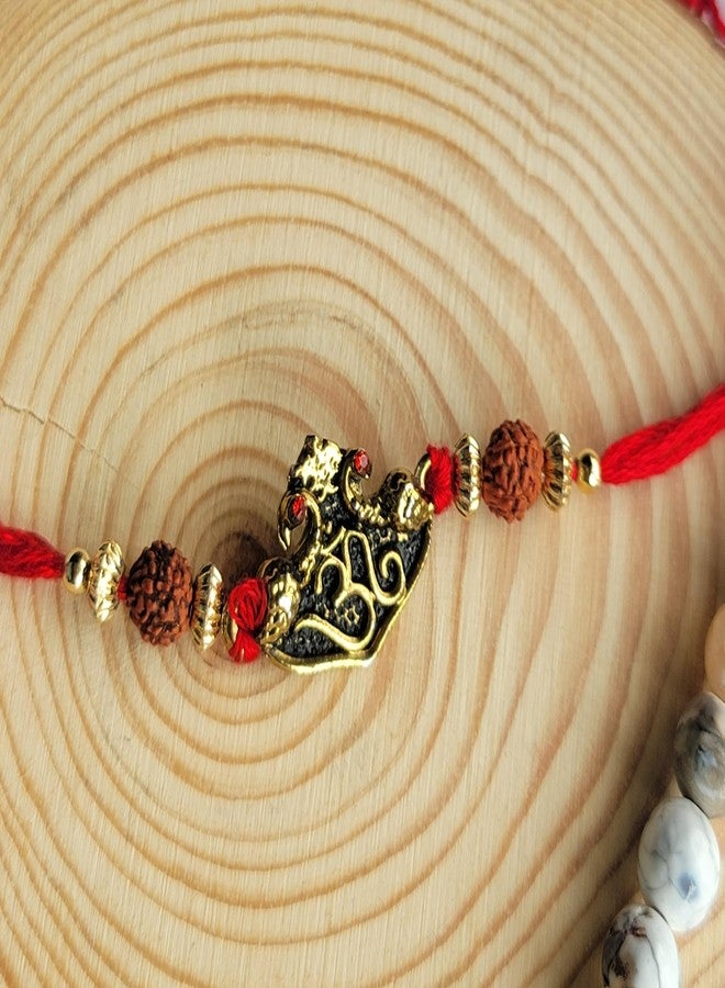 Mahi Rakhi for Brother Gold Plated Divine Om Rudraksh Single Rakhi for Bhai, Bhaiya, Brother (RA1100597G) - Image 3