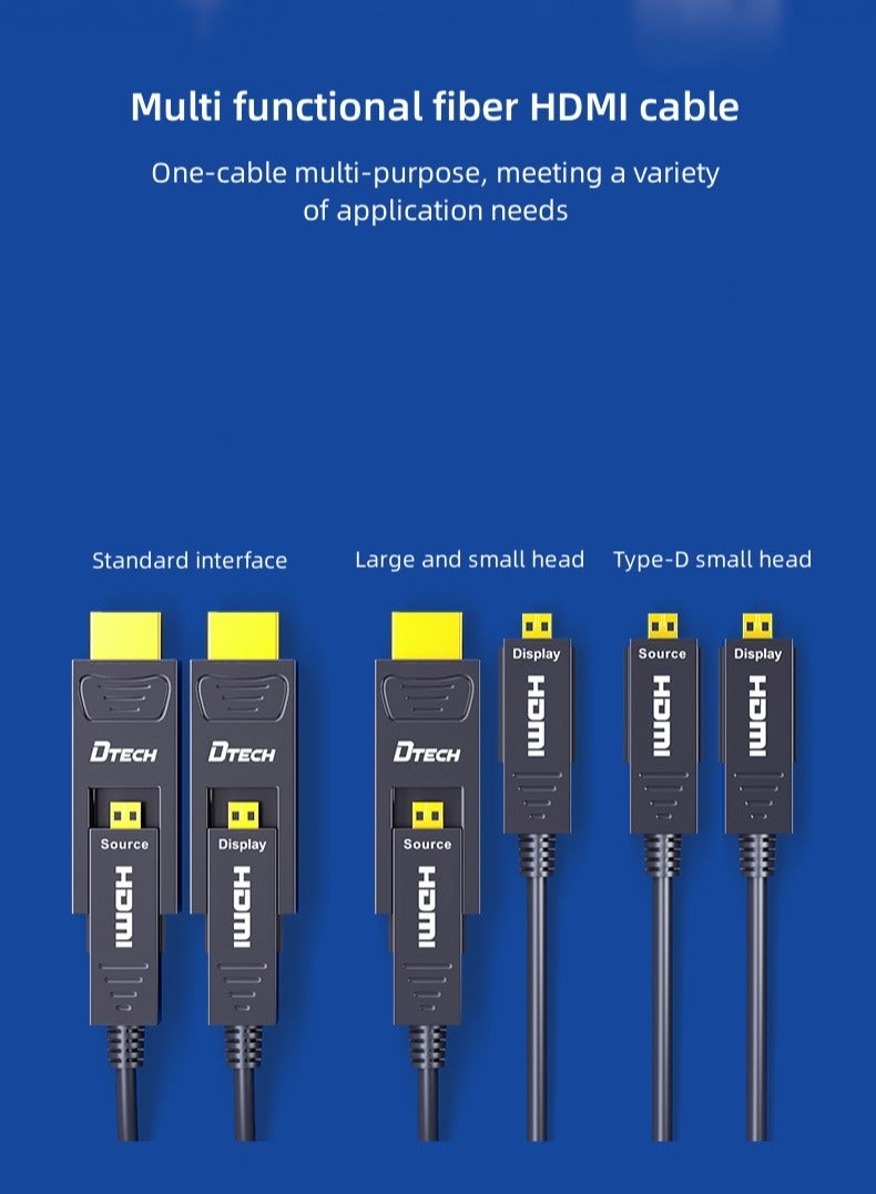 DTECH 30m Fiber Optic HDMI Cable (DT-HF0330), 4K@60Hz Ultra HD, 18Gbps High-Speed HDMI 2.0, HDR, ARC, 3D, Gold-Plated Connectors, Slim Design – Long Distance HDMI Cable for TV, Projector, Gaming, Home Theater - Image 5