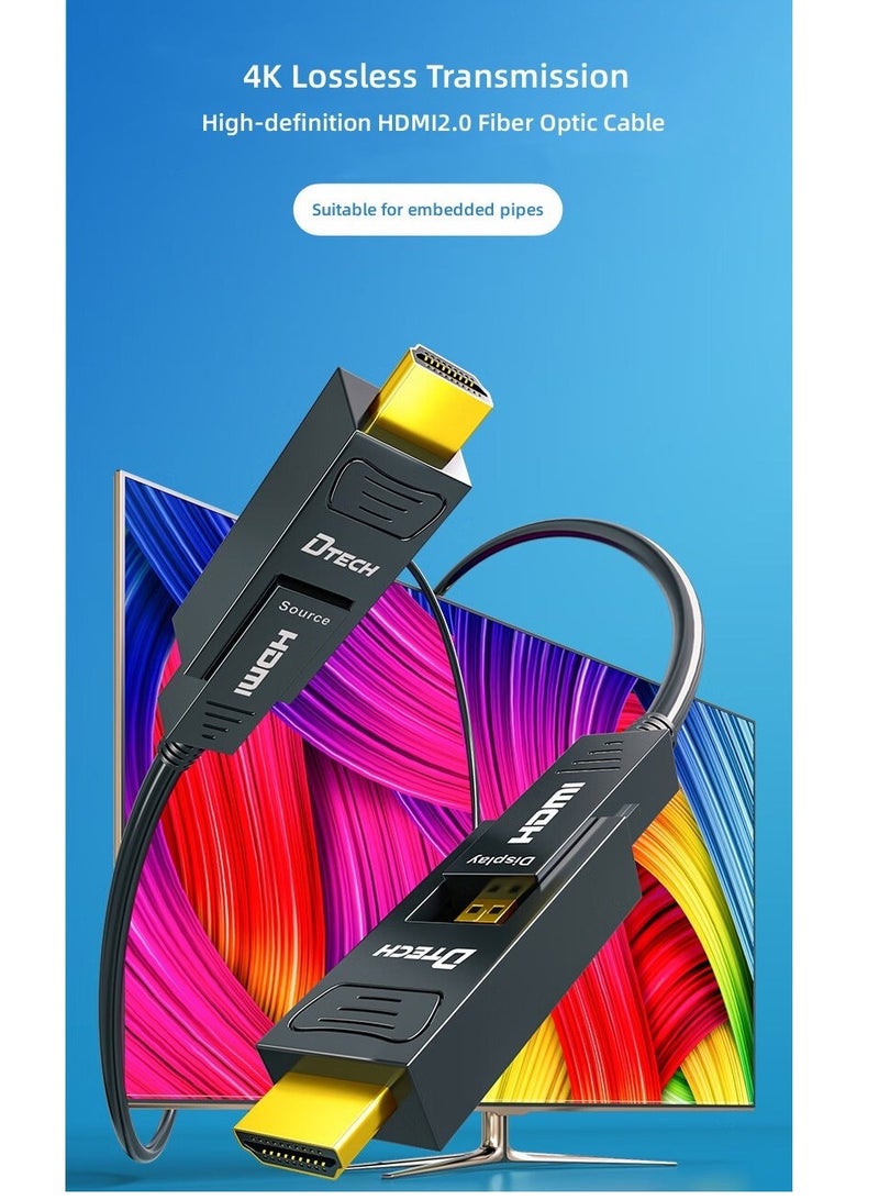 DTECH 30m Fiber Optic HDMI Cable (DT-HF0330), 4K@60Hz Ultra HD, 18Gbps High-Speed HDMI 2.0, HDR, ARC, 3D, Gold-Plated Connectors, Slim Design – Long Distance HDMI Cable for TV, Projector, Gaming, Home Theater - Image 4