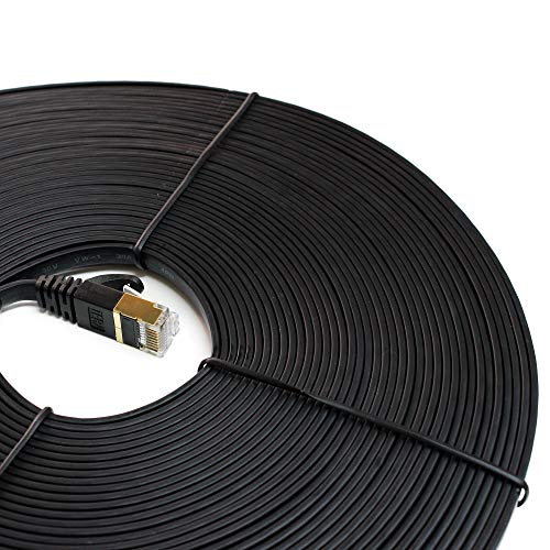 Tera Grand - 50FT - CAT7 10 Gigabit Ethernet Ultra Flat Patch Cable for Modem Router LAN Network, Gold Plated Shielded RJ45 Connectors, Faster Than CAT6a CAT6 CAT5e, Black - Image 3