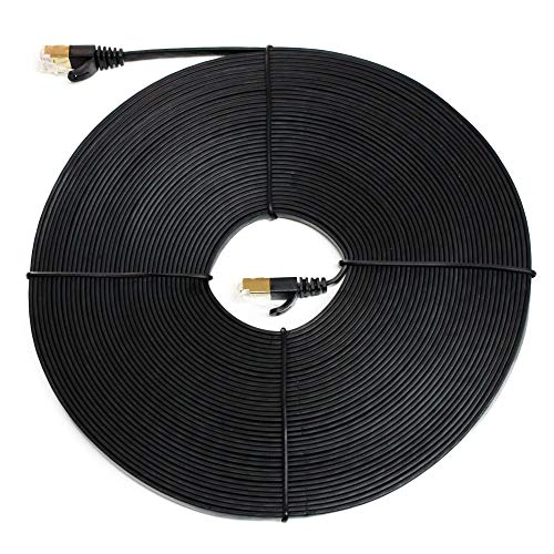 Tera Grand - 50FT - CAT7 10 Gigabit Ethernet Ultra Flat Patch Cable for Modem Router LAN Network, Gold Plated Shielded RJ45 Connectors, Faster Than CAT6a CAT6 CAT5e, Black - Image 2