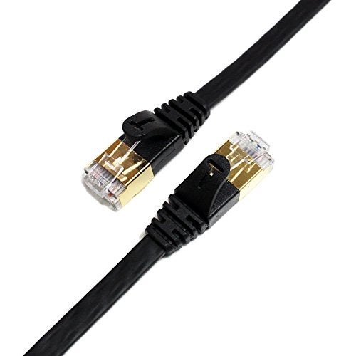 Tera Grand - 50FT - CAT7 10 Gigabit Ethernet Ultra Flat Patch Cable for Modem Router LAN Network, Gold Plated Shielded RJ45 Connectors, Faster Than CAT6a CAT6 CAT5e, Black - Image 1