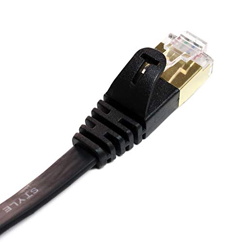 Tera Grand - 50FT - CAT7 10 Gigabit Ethernet Ultra Flat Patch Cable for Modem Router LAN Network, Gold Plated Shielded RJ45 Connectors, Faster Than CAT6a CAT6 CAT5e, Black - Image 4
