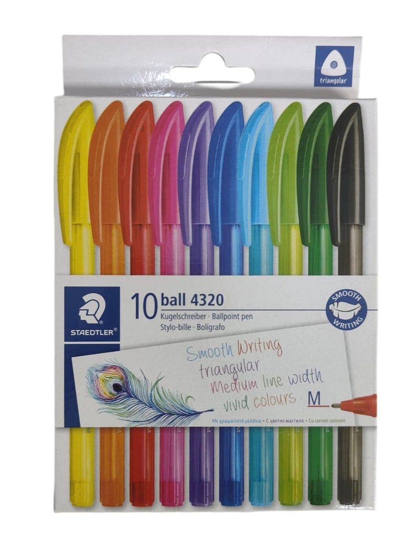 STAEDTLER STAEDTLER 4320 MC10H Stick Rainbow Ballpoint Pen - Assorted Colours (Pack of 10)  - Image 1