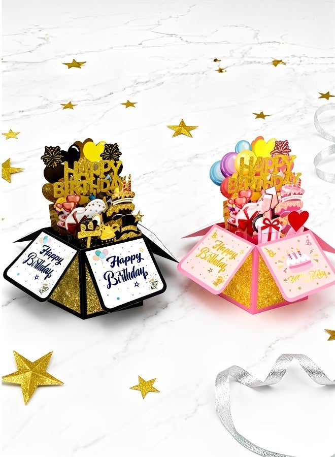 2 Pieces of 3D Happy Birthday Card Paper Pop Up Birthday Cards Greeting Cards with Blank Card and Envelope Unique Birthday Gift for Women Men Kids Husband Wife Mom Dad Daughter - Image 1