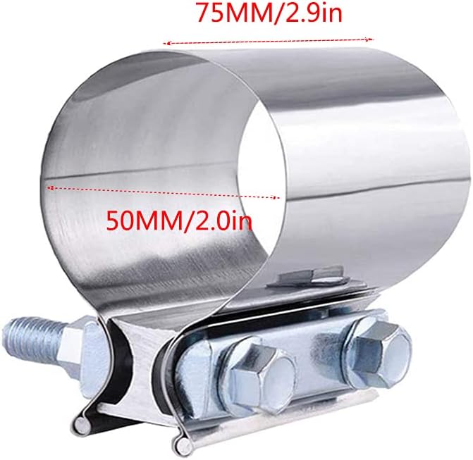 luluxing 2Pcs 2inch Butt Joint Exhaust Band Clamp, Stainless Steel, Exhaust Muffler Clamp, 50MM - Image 2