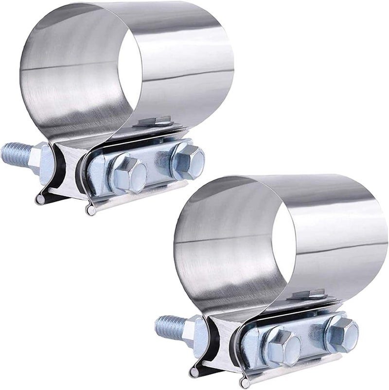 luluxing 2Pcs 2inch Butt Joint Exhaust Band Clamp, Stainless Steel, Exhaust Muffler Clamp, 50MM - Image 1
