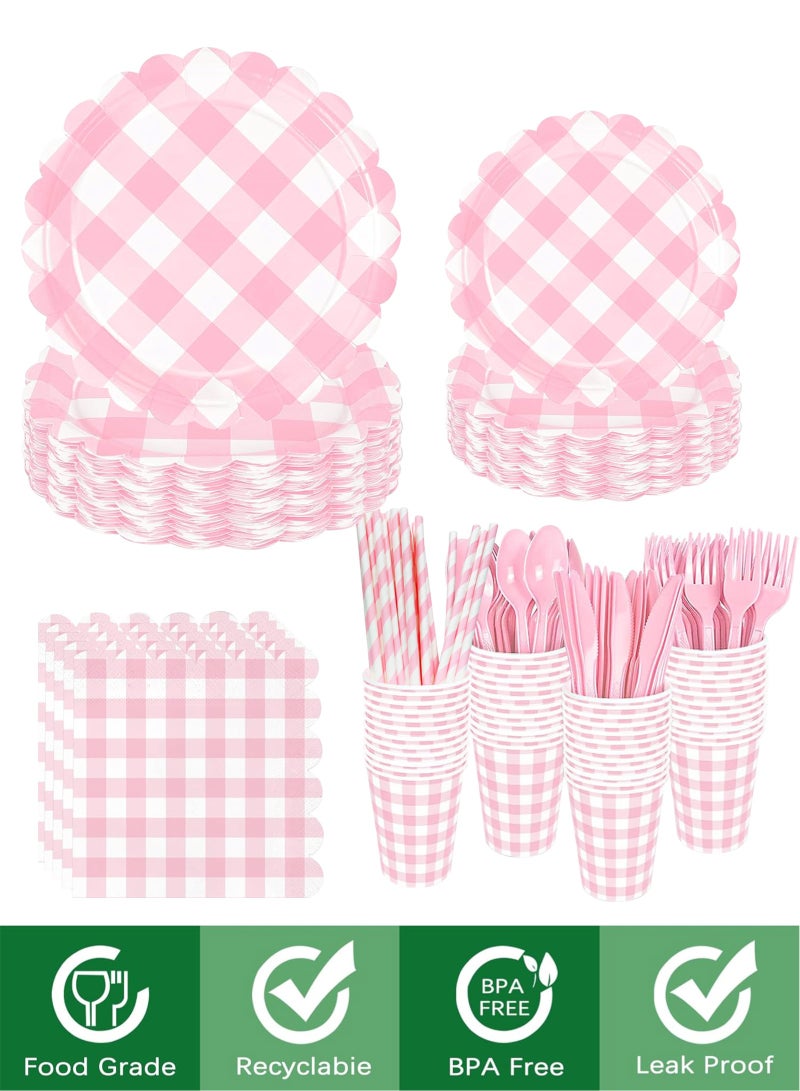 هومار كيت 200 قطعة من الأطباق والمناديل الورقية للاستخدام مرة واحدة، مجموعة أدوات العشاء المكونة من 25 قطعة من لوازم حفلات الضيوف تتضمن أطباق ورقية مزخرفة وكوب مناديل وقشة بلاستيكية وملعقة وشوكة وسكين للحفلات وحفلات الزفاف وأعياد الميلاد (وردي) - Image 4