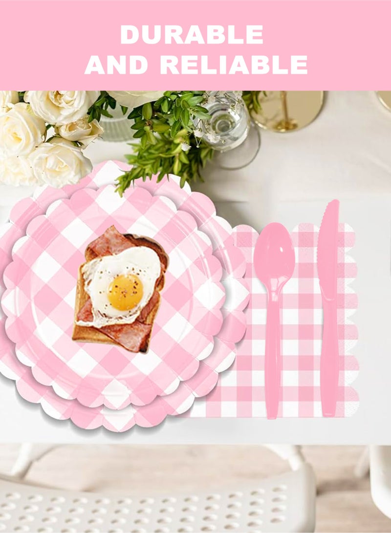هومار كيت 200 قطعة من الأطباق والمناديل الورقية للاستخدام مرة واحدة، مجموعة أدوات العشاء المكونة من 25 قطعة من لوازم حفلات الضيوف تتضمن أطباق ورقية مزخرفة وكوب مناديل وقشة بلاستيكية وملعقة وشوكة وسكين للحفلات وحفلات الزفاف وأعياد الميلاد (وردي) - Image 3