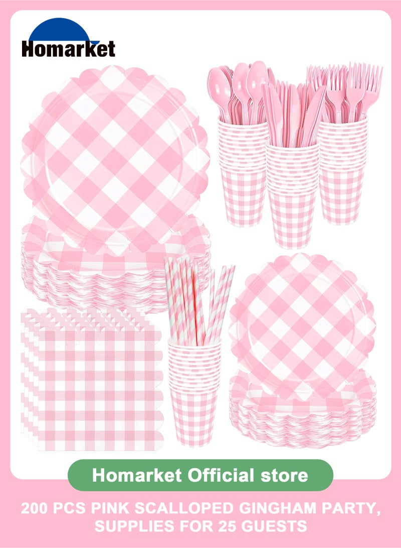 هومار كيت 200 قطعة من الأطباق والمناديل الورقية للاستخدام مرة واحدة، مجموعة أدوات العشاء المكونة من 25 قطعة من لوازم حفلات الضيوف تتضمن أطباق ورقية مزخرفة وكوب مناديل وقشة بلاستيكية وملعقة وشوكة وسكين للحفلات وحفلات الزفاف وأعياد الميلاد (وردي) - Image 1