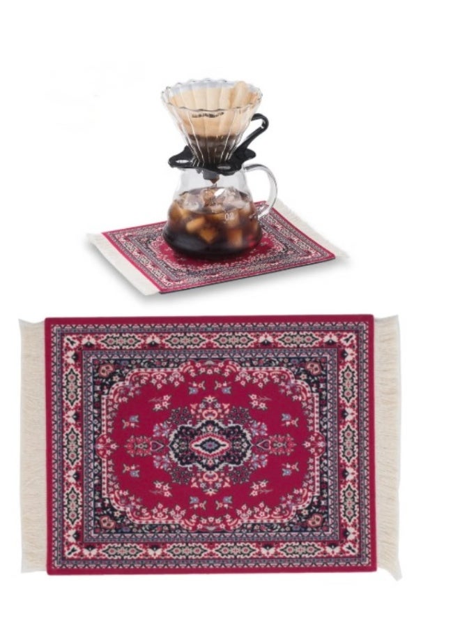 Field Coffee Mat &mouse mat  Coffee Cup Mat Coffee Mug MatTable Mat Mouse Pad Rubber Rectangle 23x18x0.5 cm Red - Image 1