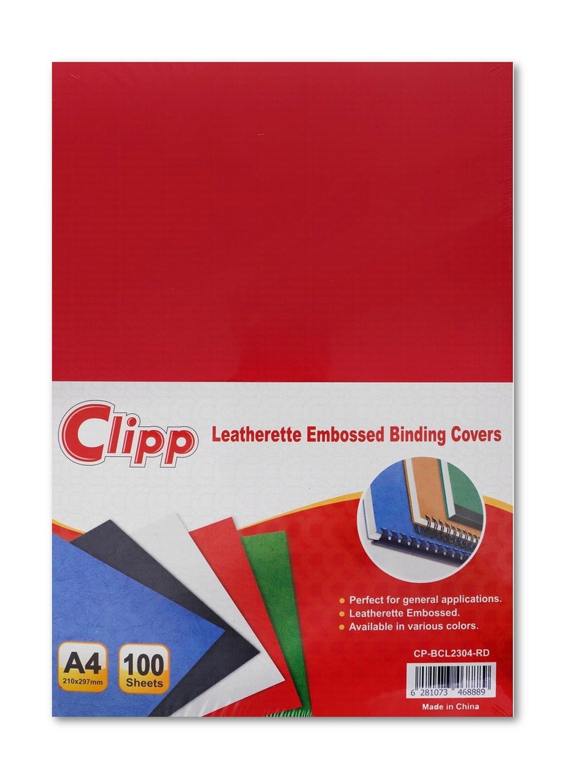 CLIPP 100-Piece Embossed Binding Cover Sheets 230gsm Thickness Red - Image 1