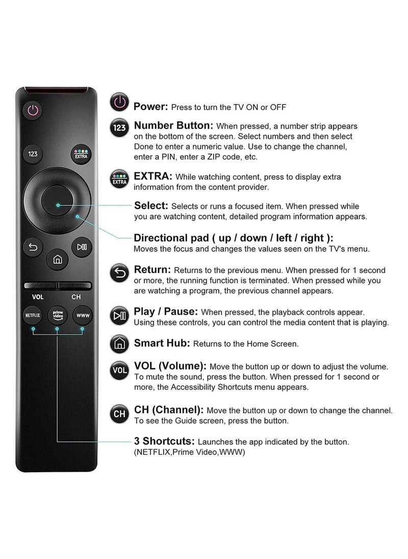 Universal Remote Control Compatible for All Samsung TV LED LCD Frame Curved Solar TV 4K 8K 3D Smart TVs, with Buttons for Netflix Prime Video