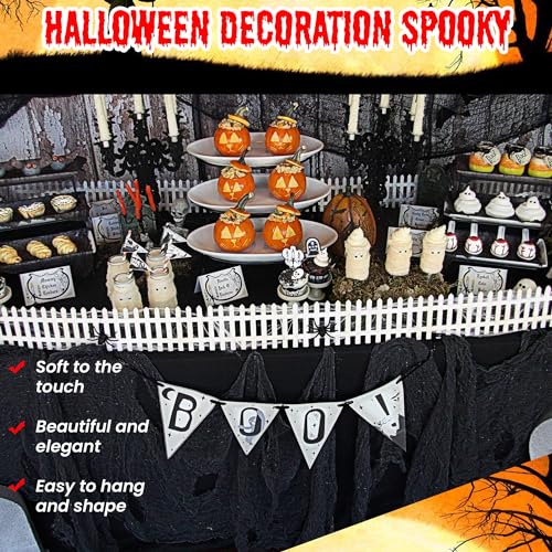 DealKits (48 x 240 in.) Halloween Creepy Cloth, DealKits Spooky Giant Cheese Cloth Tapestry for Halloween Party Supplies Decorations Outdoor Yard Home Wall Decor, Black - Image 5