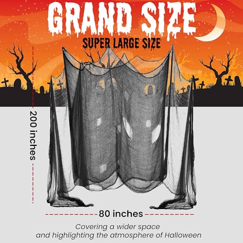 DealKits (48 x 240 in.) Halloween Creepy Cloth, DealKits Spooky Giant Cheese Cloth Tapestry for Halloween Party Supplies Decorations Outdoor Yard Home Wall Decor, Black - Image 2