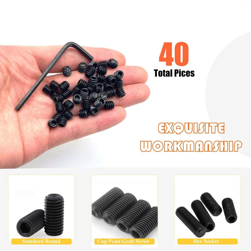 Matrelt 40pcs 1/4-20x1/4 Hex Socket Set Screws Assortment Kit, Black Alloy Cup Point Grub Screw for Bathroom Fixtures Door Handles Stripper Pole Rack Screws Precision Instrument ETS - Image 4