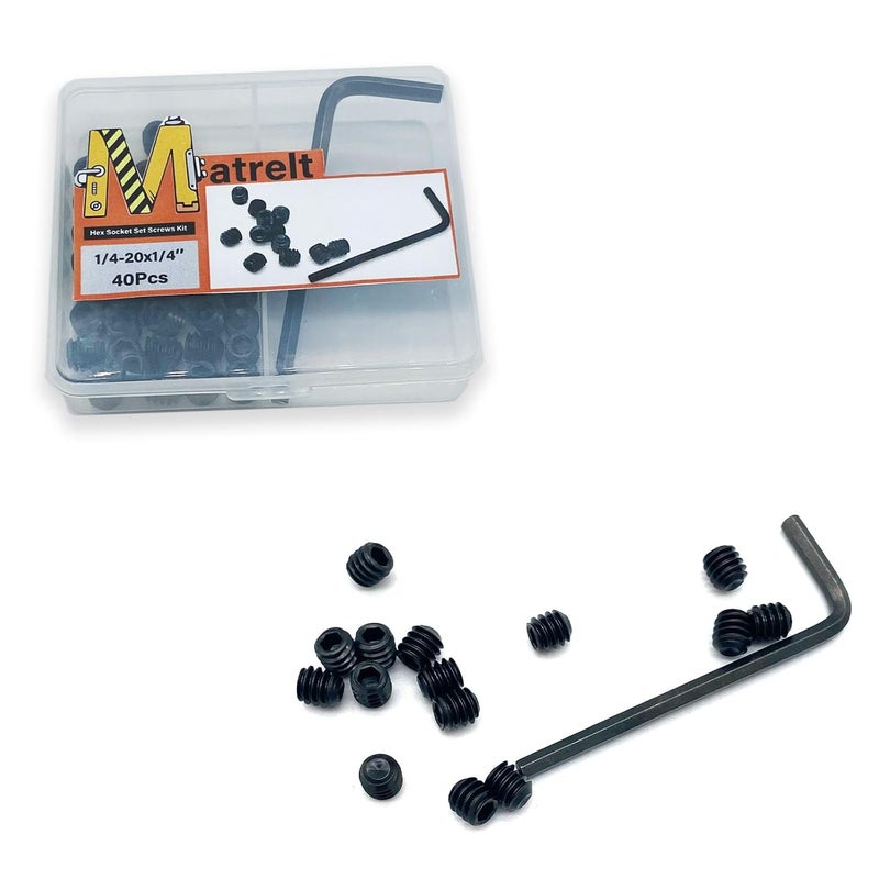 Matrelt 40pcs 1/4-20x1/4 Hex Socket Set Screws Assortment Kit, Black Alloy Cup Point Grub Screw for Bathroom Fixtures Door Handles Stripper Pole Rack Screws Precision Instrument ETS - Image 1