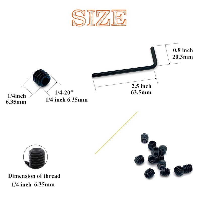 Matrelt 40pcs 1/4-20x1/4 Hex Socket Set Screws Assortment Kit, Black Alloy Cup Point Grub Screw for Bathroom Fixtures Door Handles Stripper Pole Rack Screws Precision Instrument ETS - Image 2