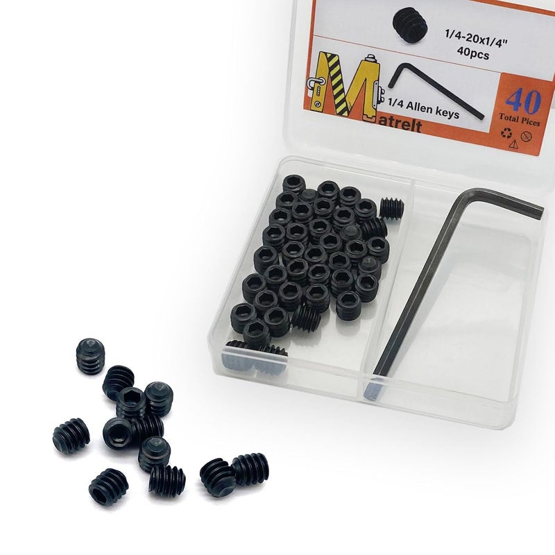 Matrelt 40pcs 1/4-20x1/4 Hex Socket Set Screws Assortment Kit, Black Alloy Cup Point Grub Screw for Bathroom Fixtures Door Handles Stripper Pole Rack Screws Precision Instrument ETS - Image 5