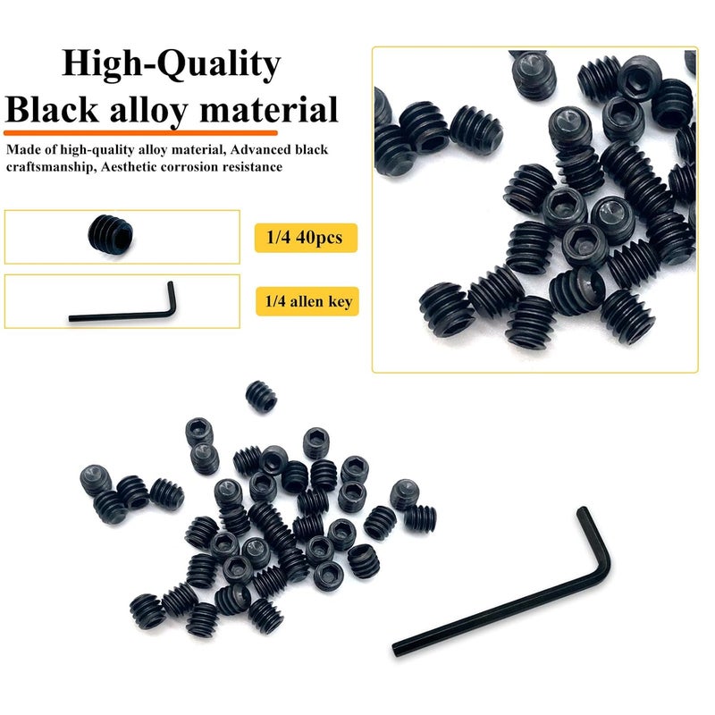 Matrelt 40pcs 1/4-20x1/4 Hex Socket Set Screws Assortment Kit, Black Alloy Cup Point Grub Screw for Bathroom Fixtures Door Handles Stripper Pole Rack Screws Precision Instrument ETS - Image 3
