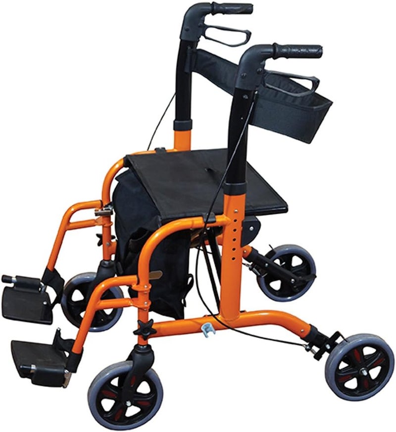 Aidapt Duo Deluxe Orange Folding Light Weight 4 Wheeled Rollator Transit Chair Mobility Aid with Seat Foot Plates Carry Bag Lockable Brakes and Puncture Proof Tyres for Indoor and Outdoor use - Image 2