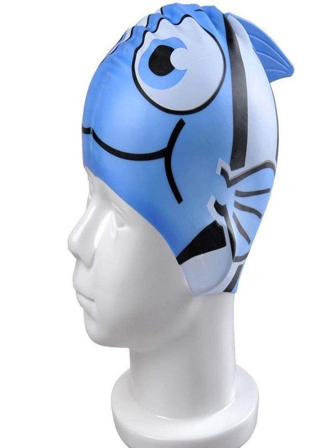 AKW Cartoon Design Kid's Silicone Swimming Cap Animal Shaped Swim Cap for Boys and Girls Blue Fish - Image 3