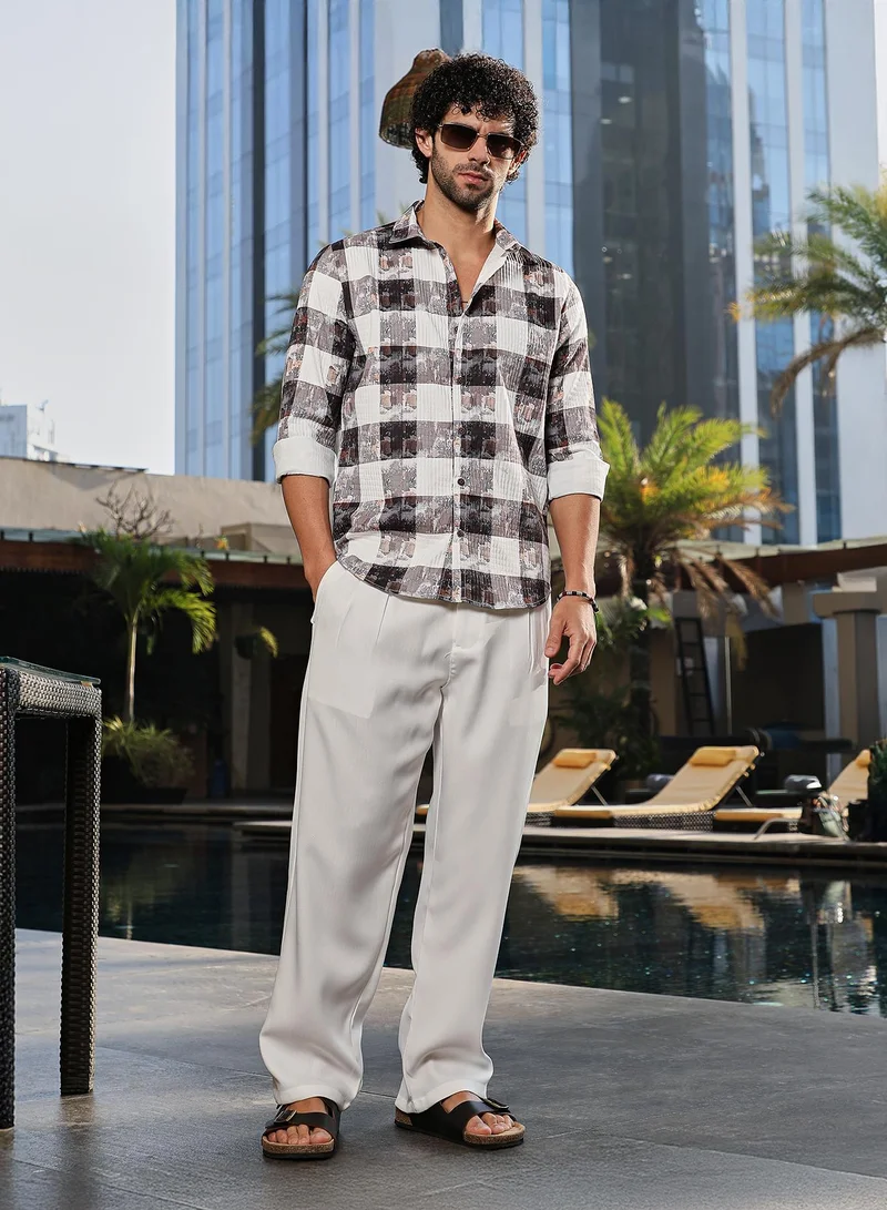 كامبوس سوترا Men's Coffee Brown & Ivory White Blob-Buffalo Check Shirt